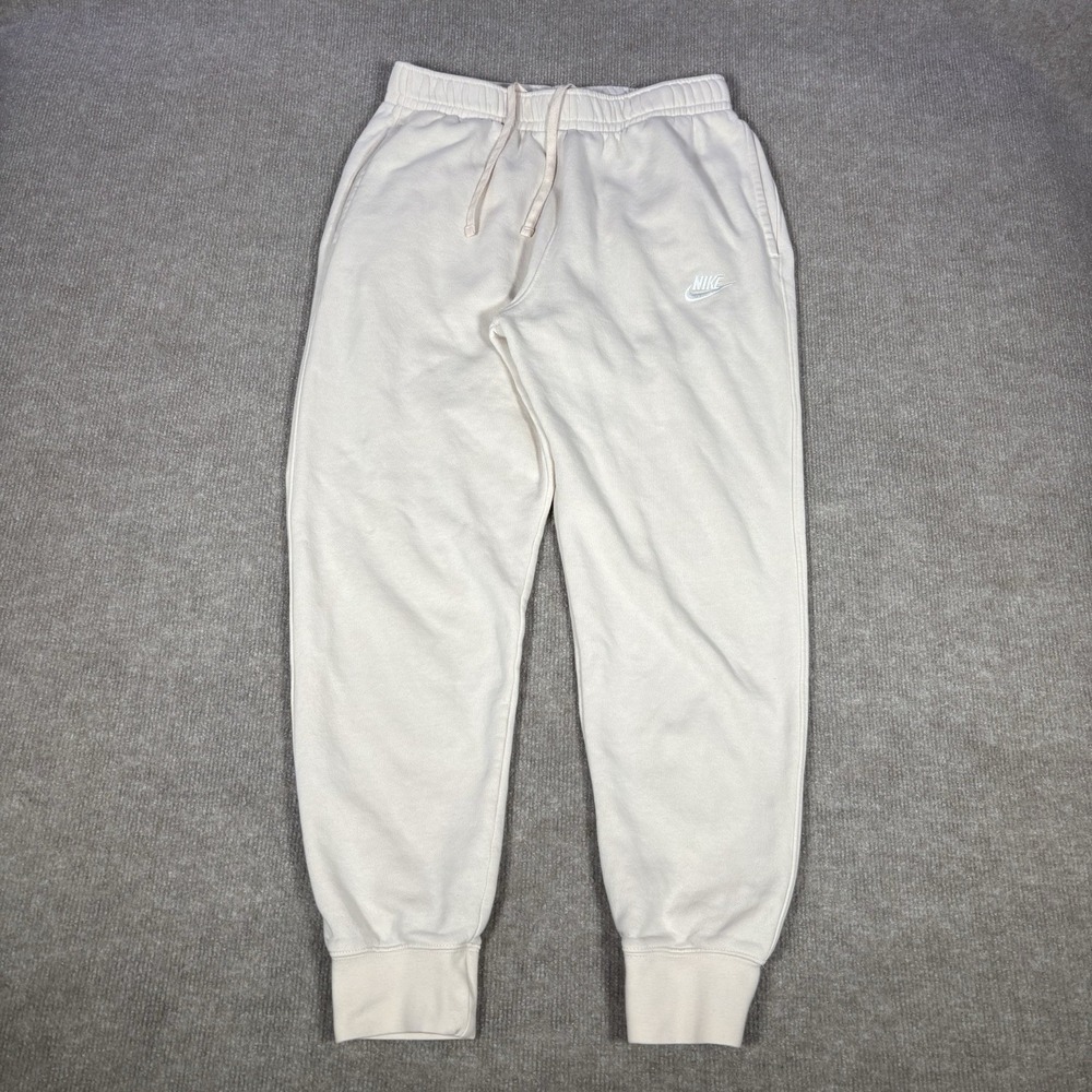 Nike Sportswear Club Fleece Sweatpants Mens M Ivory Cream Tapered Joggers Logo